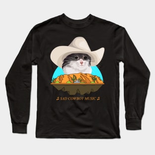 Sad Cat Wearing a Cowboy Hat Crying Meme Long Sleeve T-Shirt